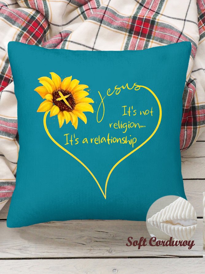 18*18 Jesus Letter Sunflower Print Throw Pillow Covers, Pillow Covers Decorative Soft Corduroy Cushion Pillowcase Case For Living Room
