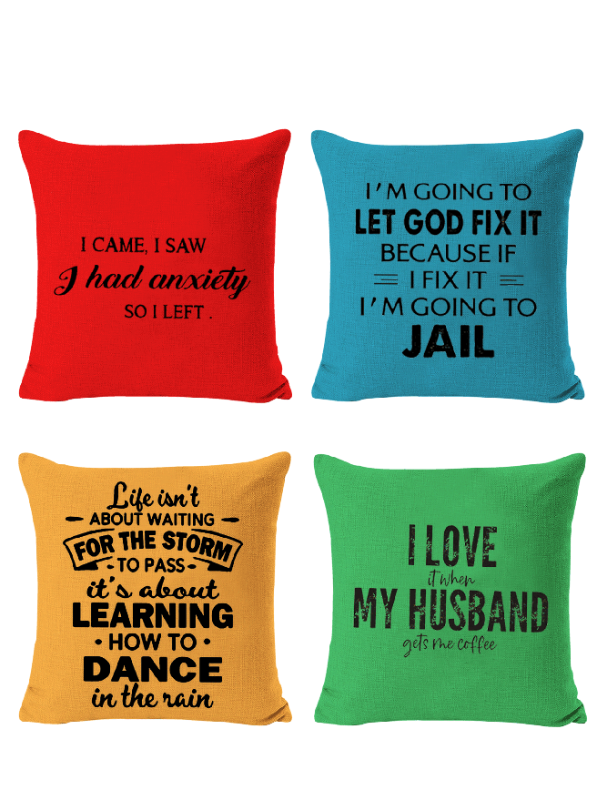 18*18 Set of 4 I Love It When My Husband Gets Me Coffee Letters Pillow Covers, Decorations For Home