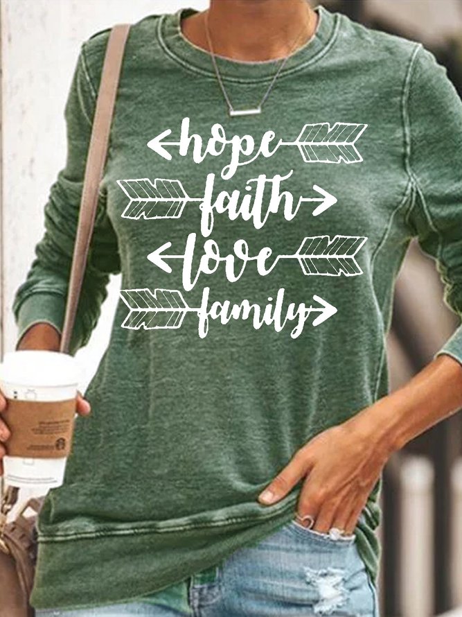 Women‘s Family Love Hope Faith Letters Casual Sweatshirt