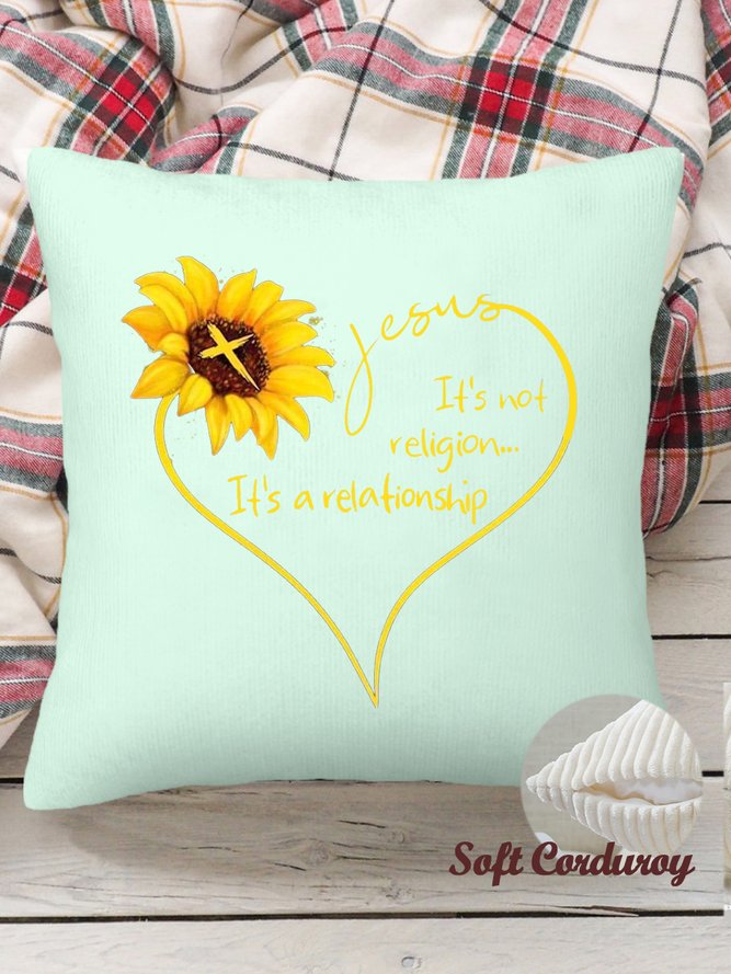 18*18 Jesus Letter Sunflower Print Throw Pillow Covers, Pillow Covers Decorative Soft Corduroy Cushion Pillowcase Case For Living Room