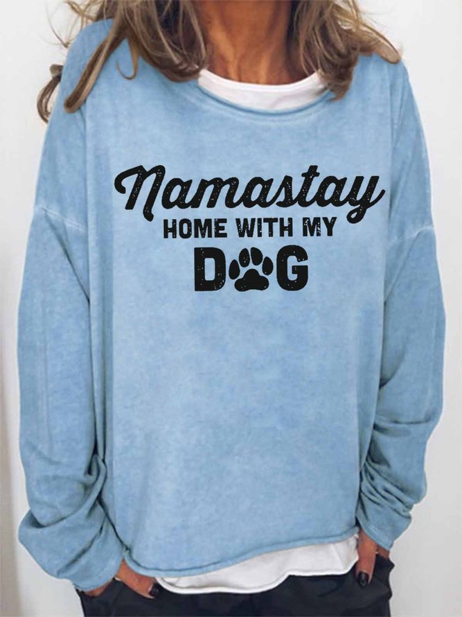 Women's Namastay with My Dog Text Letters Crew Neck Simple Sweatshirt