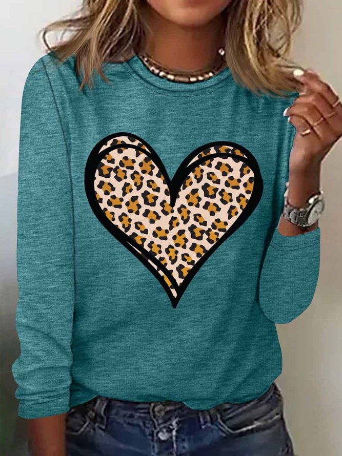 Women's Heart Leopard Simple Long Sleeve Top