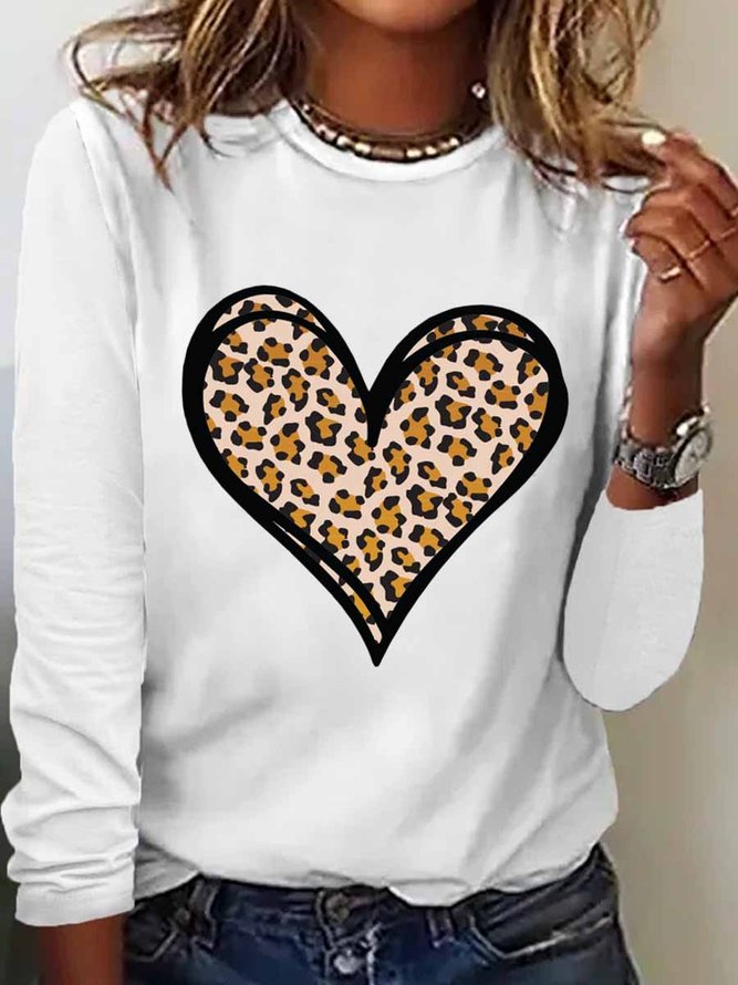Women's Heart Leopard Simple Long Sleeve Top