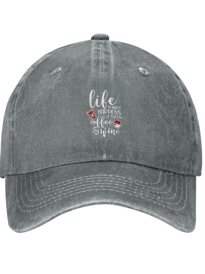 Life Is What Happens Between Coffee and Wine Drinks Text Letters Adjustable Hat