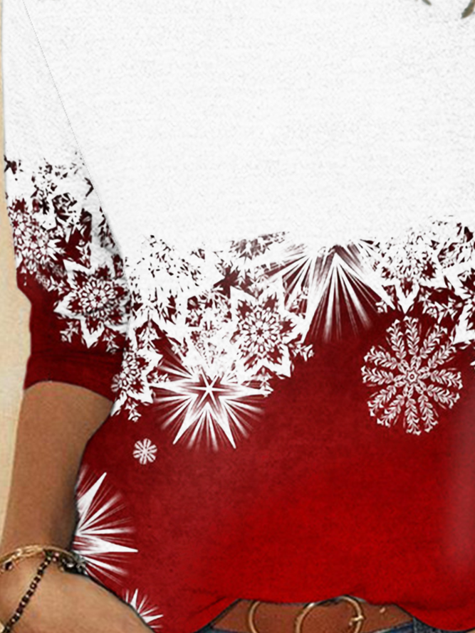 Women's Snowflake Gradient Print Round Neck Long Sleeve T-shirt