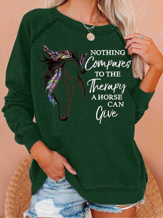 Women's The Therapy A Horse Can Give Crew Neck Loose Simple Sweatshirt