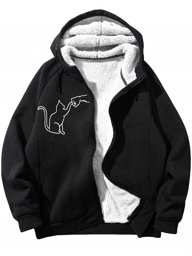 Men’s Cat And People Animal Pattern Casual Loose Sweatshirt