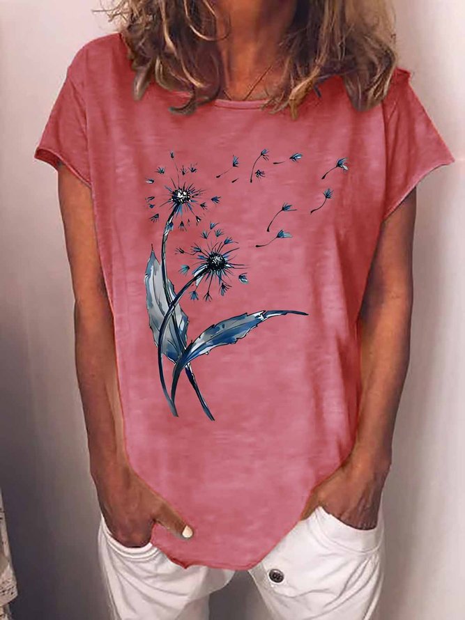 Women’s Loose Dandelion Casual Cotton-Blend T-Shirt