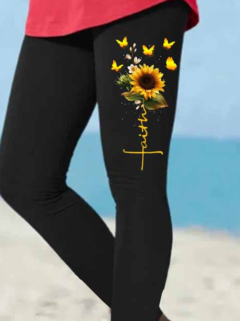 Women's Faith Sunflower Butterfly Simple Leggings
