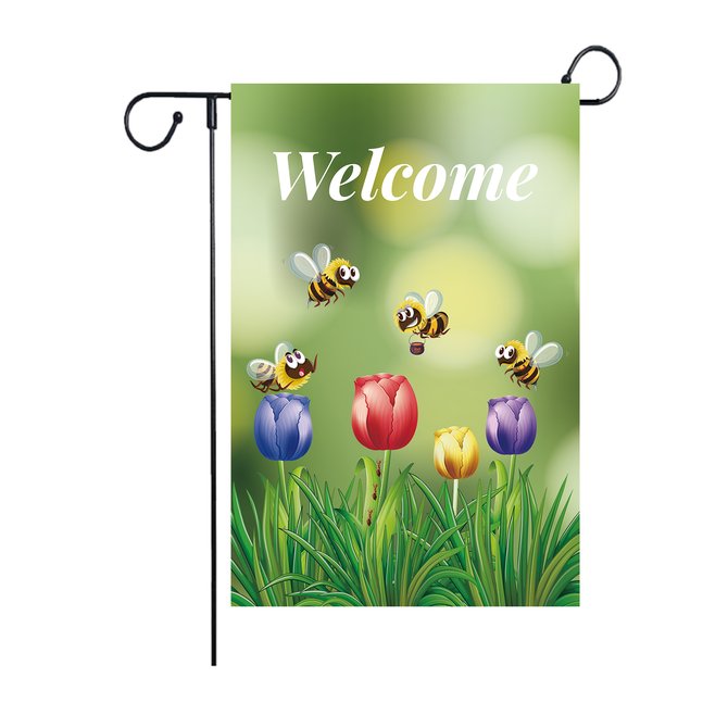 Hello Spring Welcome Garden Flag 12 x 18 Inch Burlap Yard Flag Double Sided Printed Holiday Outdoor Decor Flag