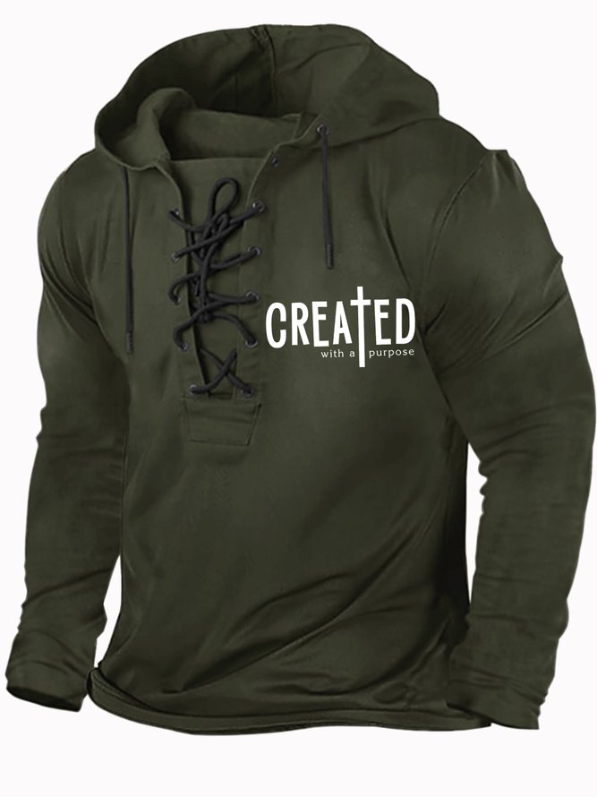 Men's Created With A Purpose Funny Graphic Printing Hoodie Regular Fit Text Letters Casual Sweatshirt