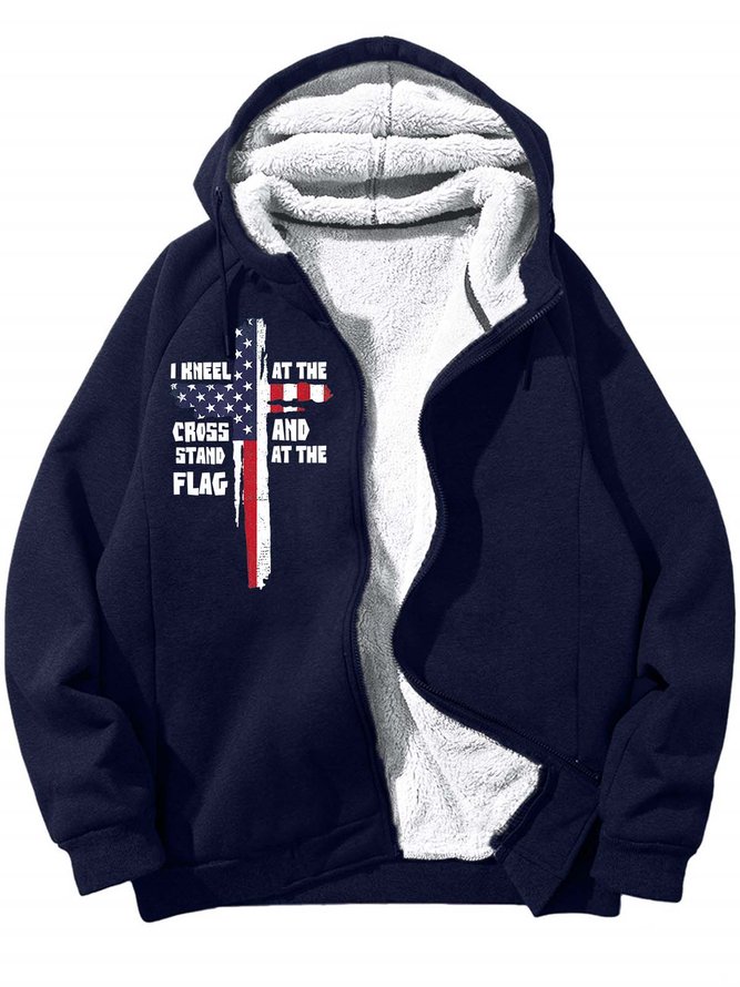 Men’s I Kneel At The Cross And Stand At The Flag Text Letters Casual Loose Hoodie Sweatshirt