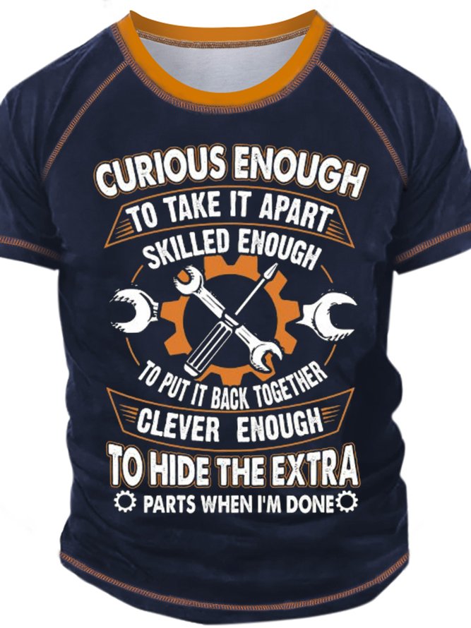 Men's Curious Enough To Take It Apart Funny Graphic Printing Casual Text Letters Regular Fit Crew Neck T-Shirt