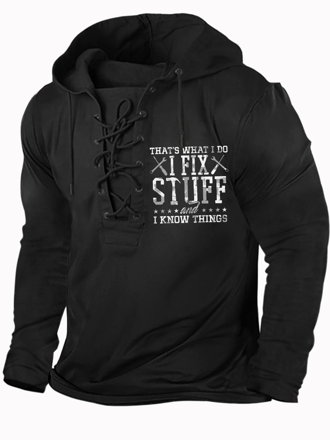 Men's That Is What I Do I Fix Stuff And I Know Things Funny Graphic Printing Regular Fit Casual Text Letters Hoodie Sweatshirt