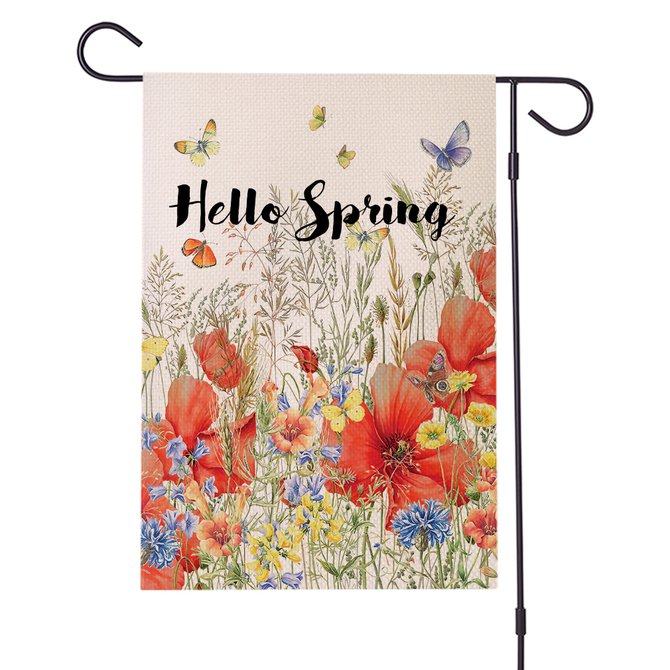 12 x 18 Double Sided Printed Burlap Hello Spring Welcome Garden Flag Yard Flag Holiday Outdoor Decor Flag