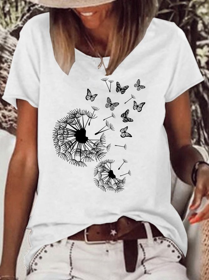 Women's Dandelion And Butterfly Print Casual Top