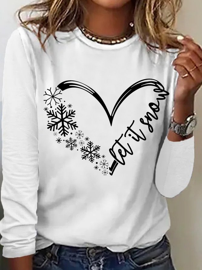 Women's Let It Snow Winter Letters Heart Print Casual Top
