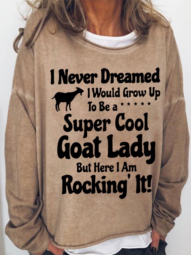 Women's Funny Cool Goat Lady Text Letters Loose Crew Neck Simple Sweatshirt