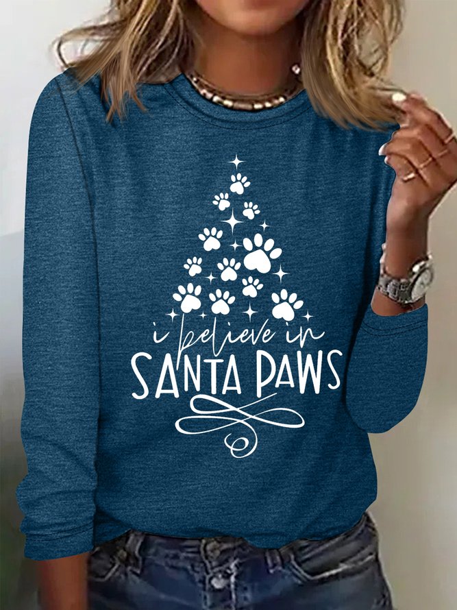Women's Christmas Tree Paw Print Letters Top
