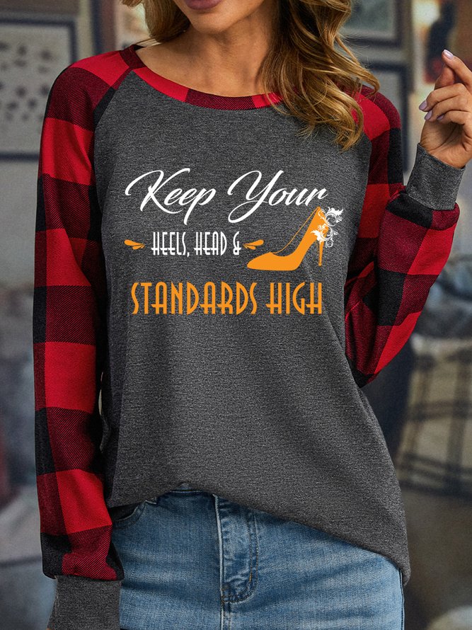 Lilicloth X Y Keep Your Heels Head Standards High Womens Long Sleeve Buffalo Plaid T-Shirt