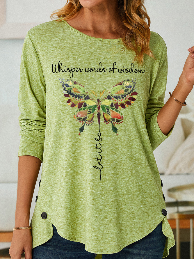 Women's Whisper Words Of Wisdom Butterfly Printed Graphic Loose Simple Cotton-Blend Top