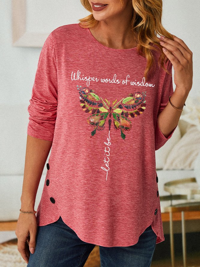Women's Whisper Words Of Wisdom Butterfly Printed Graphic Loose Simple Cotton-Blend Top