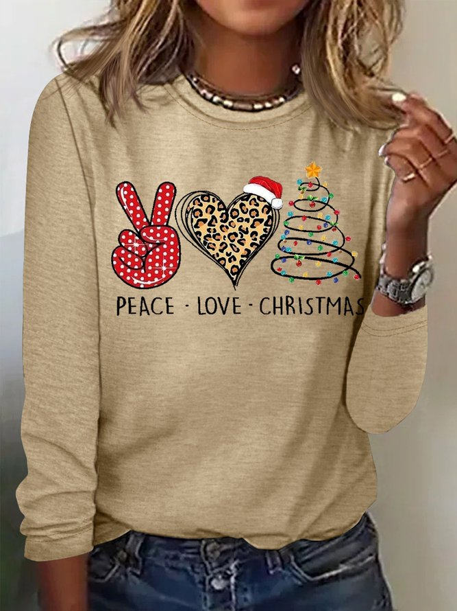 Women's Peace love Christmas Crew Neck Casual Top