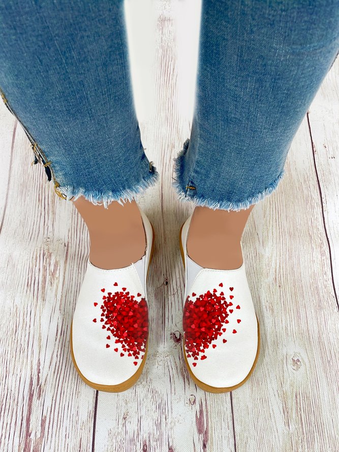 Valentine's Day Heart Printed Plus Size Canvas Casual Shoes