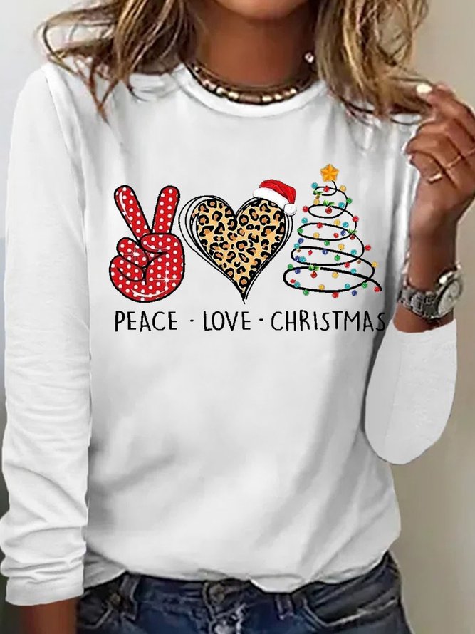 Women's Peace love Christmas Crew Neck Casual Top