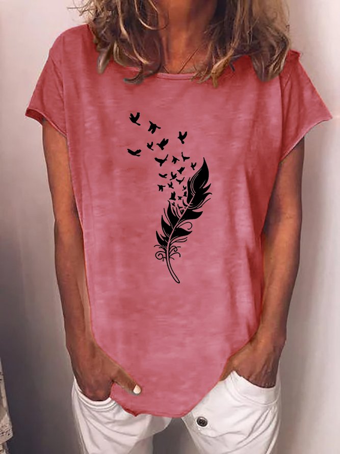 Women's Feather Pattern Casual T-Shirt