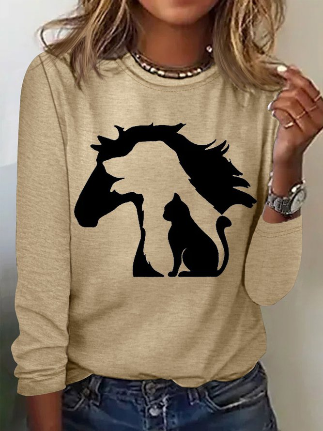 Women's Lovely Horse Dog Cat Print Casual Top
