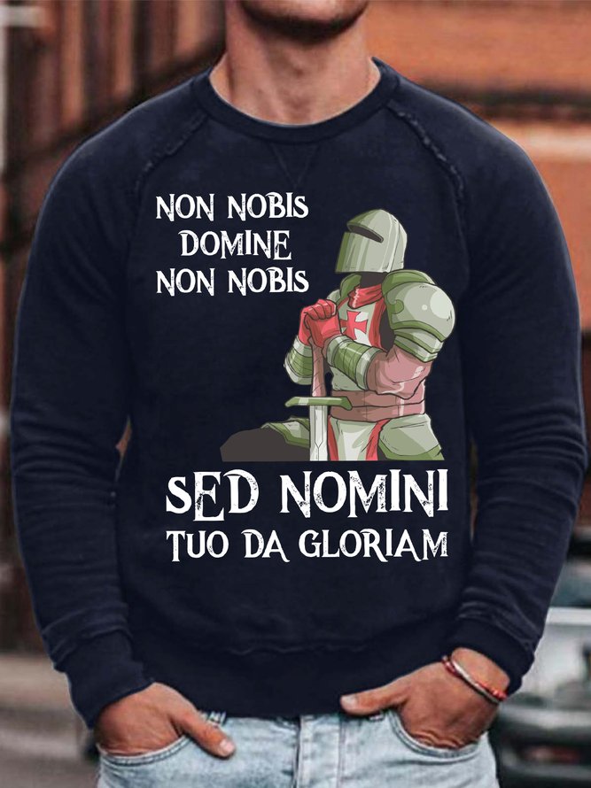Men's Non Nob Domine Non Nobis Sed Nomini Tuo Da Gloriam Graphic Printing Cotton-Blend Casual Loose Crew Neck Sweatshirt