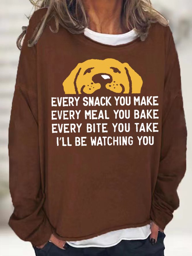 Women's Every Snack You Mack I Will Be Watching You Funny Graphic Printing Casual Regular Fit Crew Neck Sweatshirt