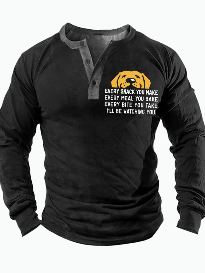 Men's Every Snack You Make I Will Be Watching You Funny Graphic Printing Casual Regular Fit Half Turtleneck Text Letters Top