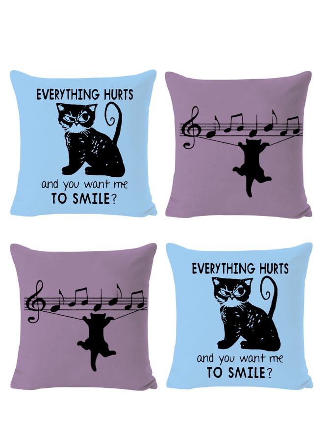 18x18 Set of 4 Cushion Pillow Covers, Black Cat Letter Backrest Decorations for Home