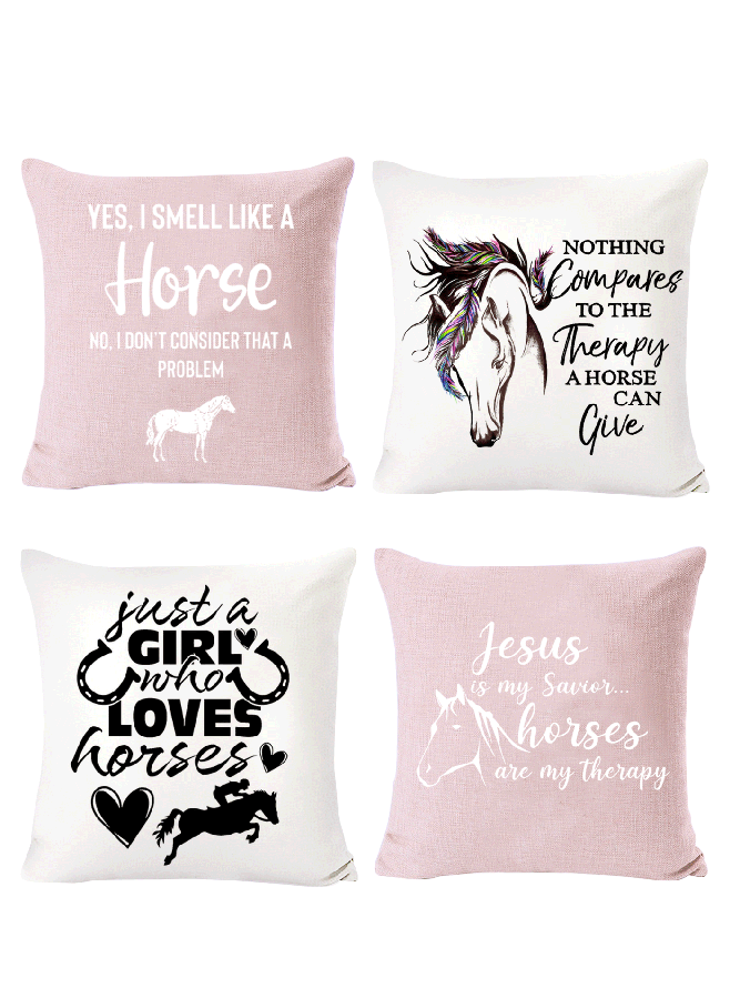 8 Set of 4 Cushion Pillow Covers, Yes I Smell Like A Horse Animal Horse Backrest Decorations for Home