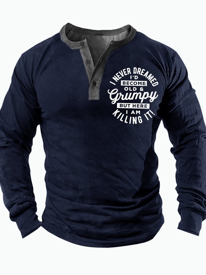 Men's I Never Dreamed I'd Become Grumpy Old Man Funny Graphic Print Text Letters Regular Fit Casual Half Turtleneck Top