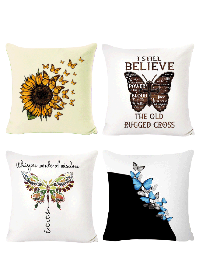 18x18 Set of 4 Cushion Pillow Covers, I still believe in amazing grace Butterfly Christian Letter Backrest Decorations for Home