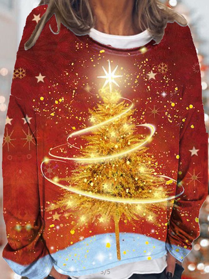 Women's Christmas Tree Casual Crew Neck Sweatshirt