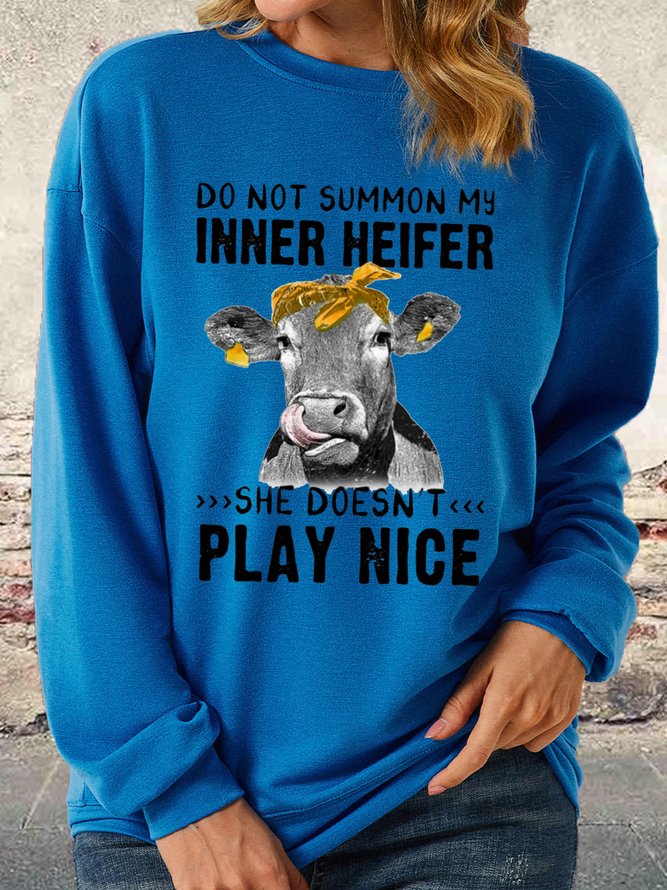 Women's Funny Do Not Summon my inner heifer Crew Neck Letters Casual Sweatshirt
