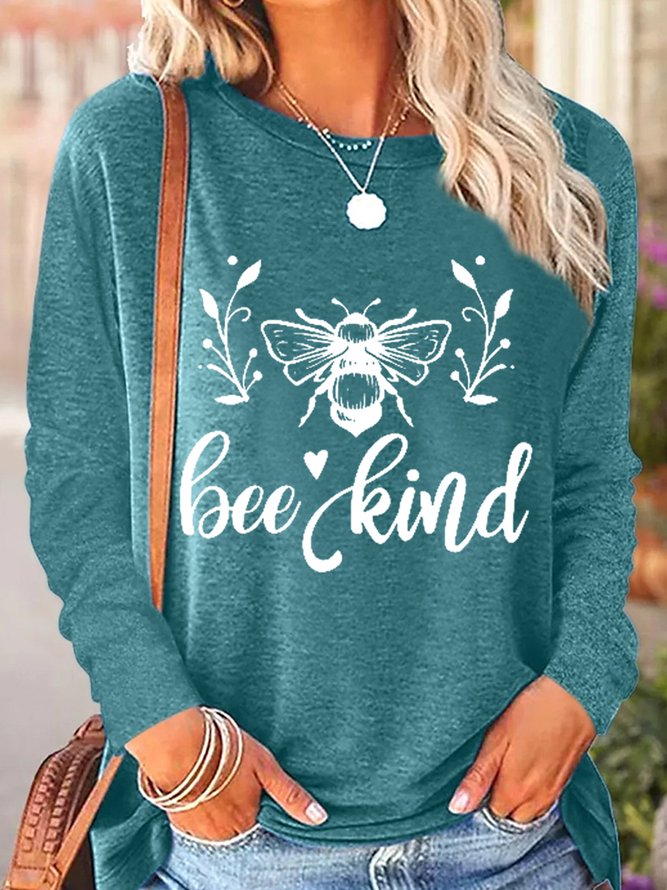 Women‘s Bee Kind Cotton-Blend Simple Regular Fit Long Sleeve Top