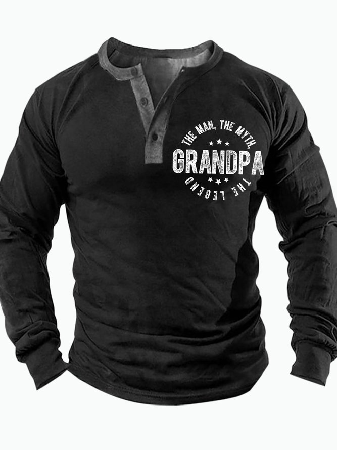 Men's The Man The Myth Grandpa The Legend Funny Graphic Print Casual Text Letters Regular Fit Half Turtleneck Top