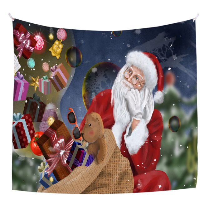 51x60 Tapestry Christmas Fireplace Art For Backdrop Blanket Home Festival Decor