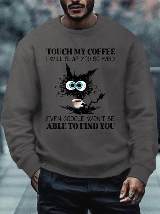 Men's Funny Coffee Letter Black Cat Sweatshirt