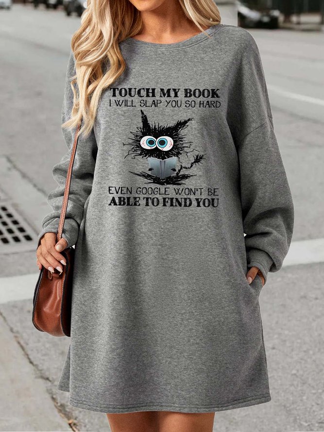 Women's Funny Coffee Letter Grumpy Cat Casual Dress