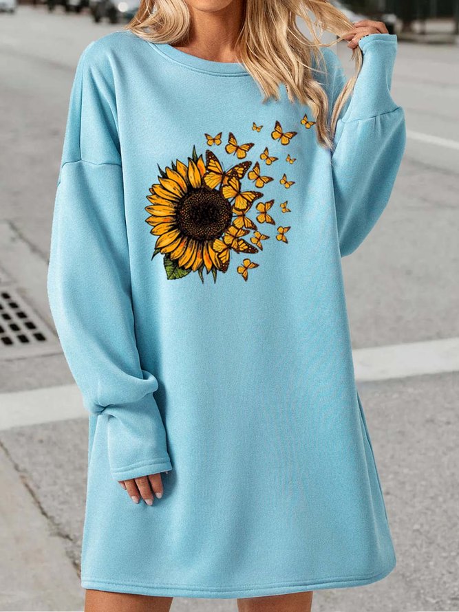 Women's Sunflower Butterfly Print Casual Dress
