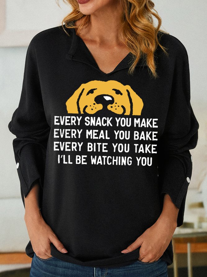 Women's Evert Snack You Make I Will Watching You Funny Dog Graphic Print Loose Simple V Neck Sweatshirt