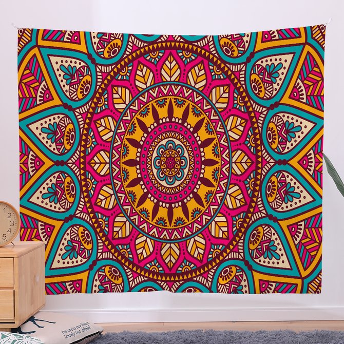 51x60 Bohemian Mandala Tapestry Fireplace Art For Backdrop Blanket Home Festival Decor