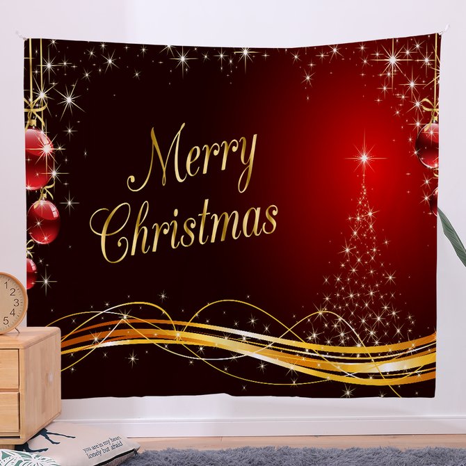 51x60 Tapestry Christmas Fireplace Xmas Tree Art For Backdrop Blanket Home Festival Decor