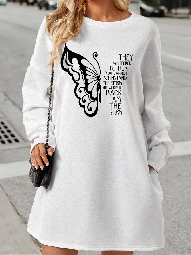 Women's Butterfly Whispered Letter Print Crew Neck Casual Dress